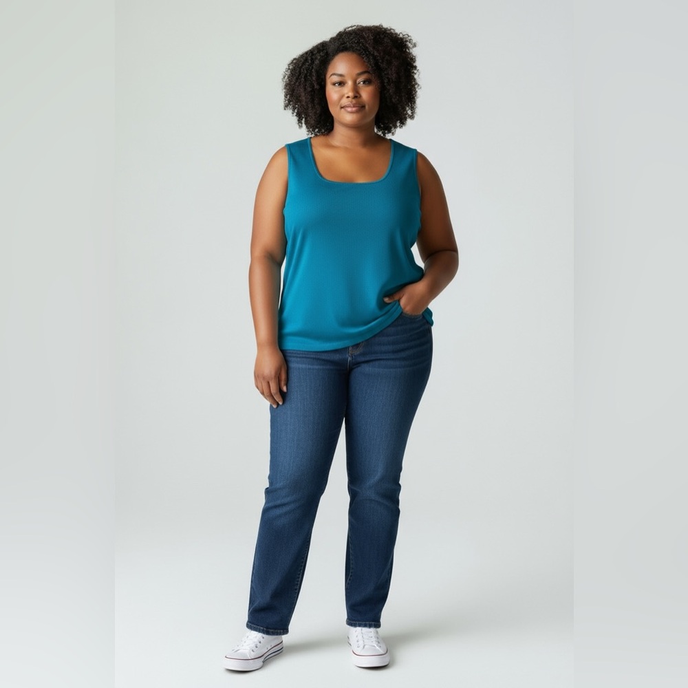 Talbots Woman Ribbed Sleeveless Tank Top Teal Blue 2X Plus Size Knit